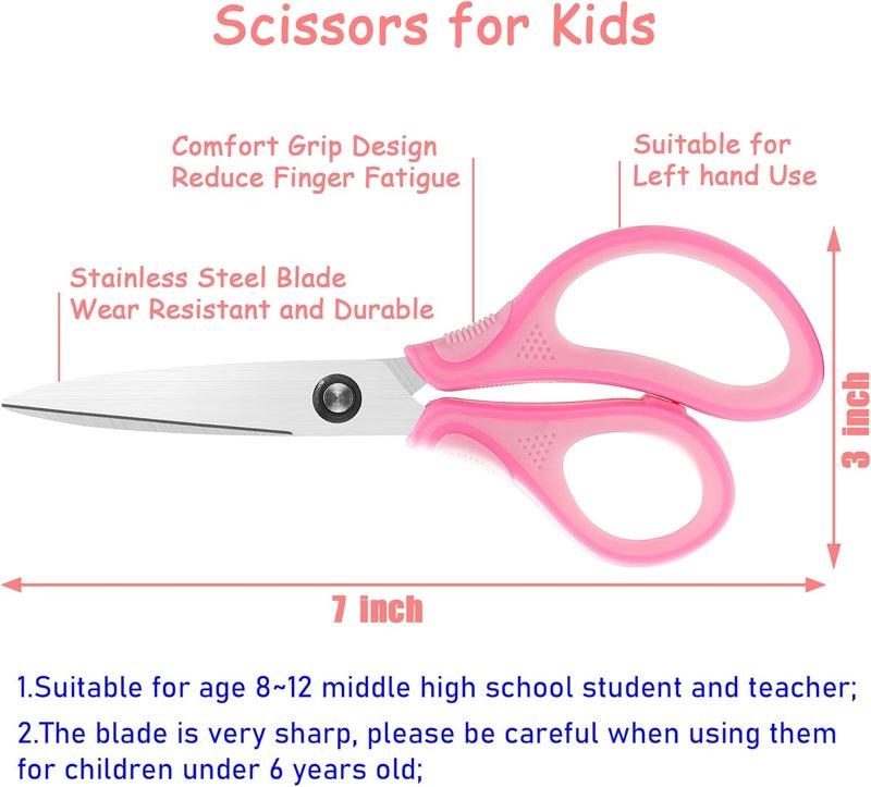 SLEMOON 7" Real Left handed Student Scissors, Premium Stainless Steel Blades Shears for Age 8~12,Ergonomic Semi-Soft ABS Rubber Grip, Suitable for School, Office and Family Daily Use,Pink - Image 4